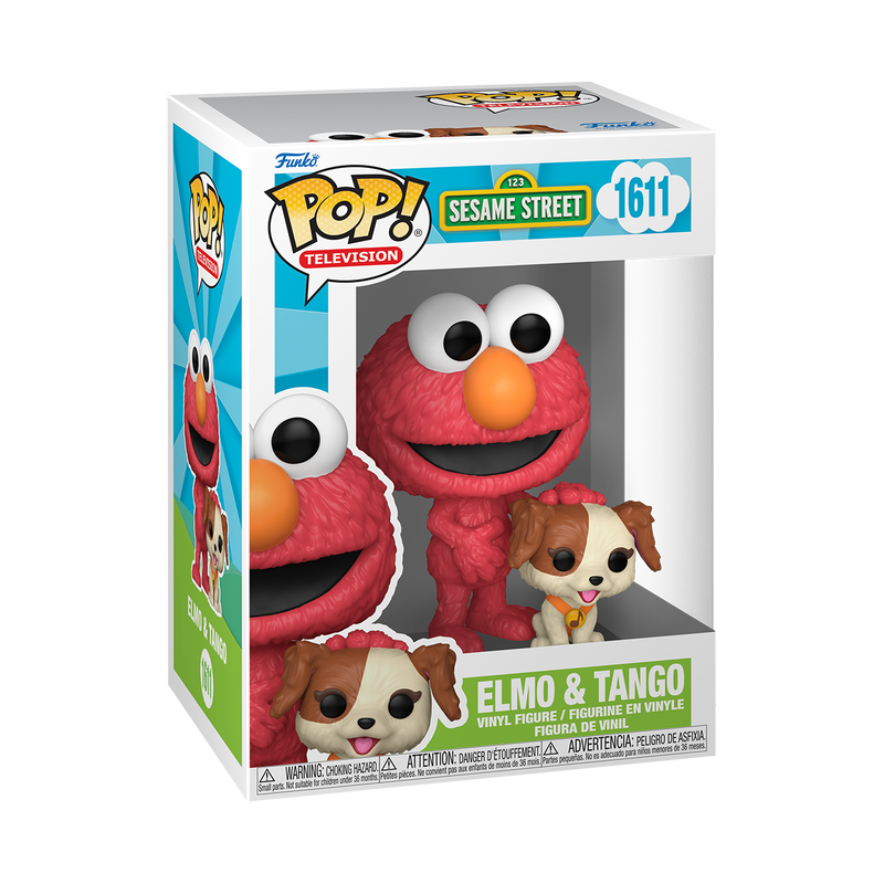 Sesame Street S3 Elmo and Tango POP! vinyl figures from THE MIGHTY HOBBY SHOP, featuring colorful Elmo and Tango characters.