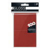 Red PRO-Gloss Standard Deck Protector Sleeves by THE MIGHTY HOBBY SHOP, 100ct pack, featuring glossy finish and card protection.