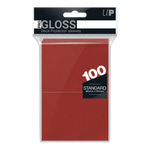Red PRO-Gloss Standard Deck Protector Sleeves by THE MIGHTY HOBBY SHOP, 100ct pack, featuring glossy finish and card protection.