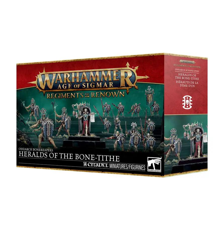 Ossiarch Bonereapers Heralds of the Bone-tithe miniature from Regiment of Renown by THE MIGHTY HOBBY SHOP, detailed bone-tithe themed figures.