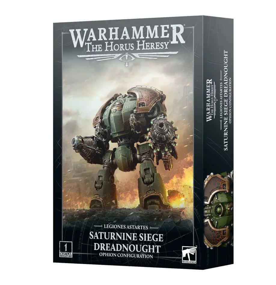 Saturnine Siege Dreadnought Ophion configuration from THE MIGHTY HOBBY SHOP, detailed model with armor and weapon details.