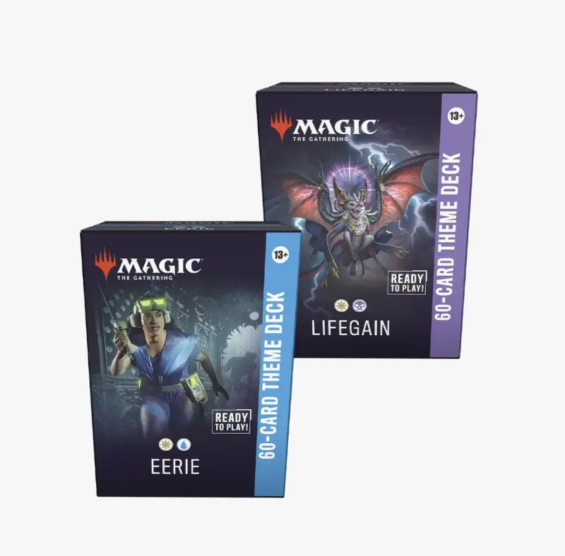 Secrets of Strixhaven themed deck from Magic: The Gathering, featuring colorful card artwork and fantasy illustrations.