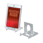 Small 2-piece card holder stands from THE MIGHTY HOBBY SHOP, shown in a close-up image with black plastic supports.