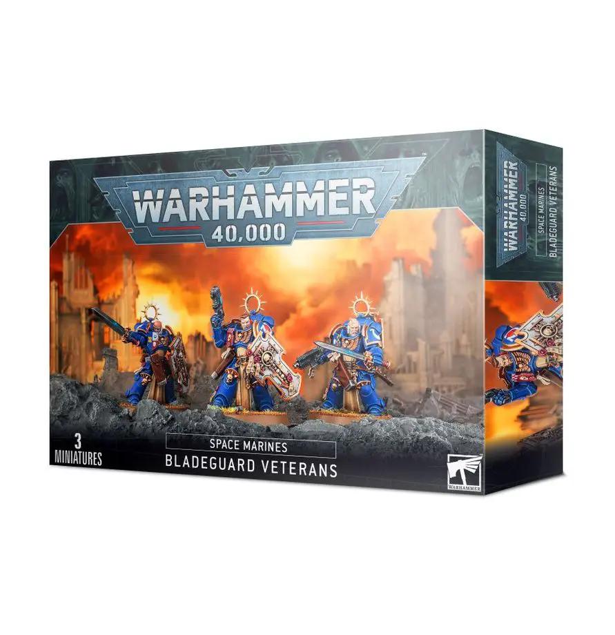 Space Marines Bladeguard Veteran Squad miniatures from Warhammer 40K, detailed models with armor and weapons ready for battle.