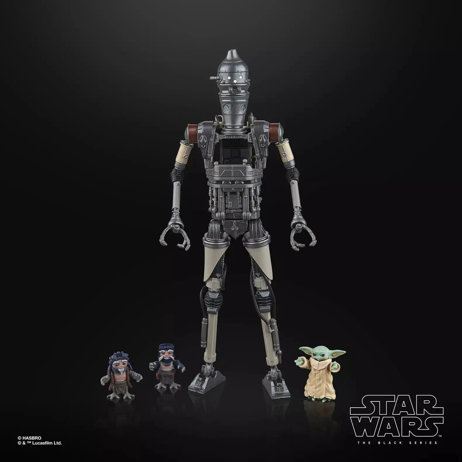Star Wars The Black Series Deluxe IG-12 and Grogu action figures from The Mighty Hobby Shop, featuring detailed character designs.