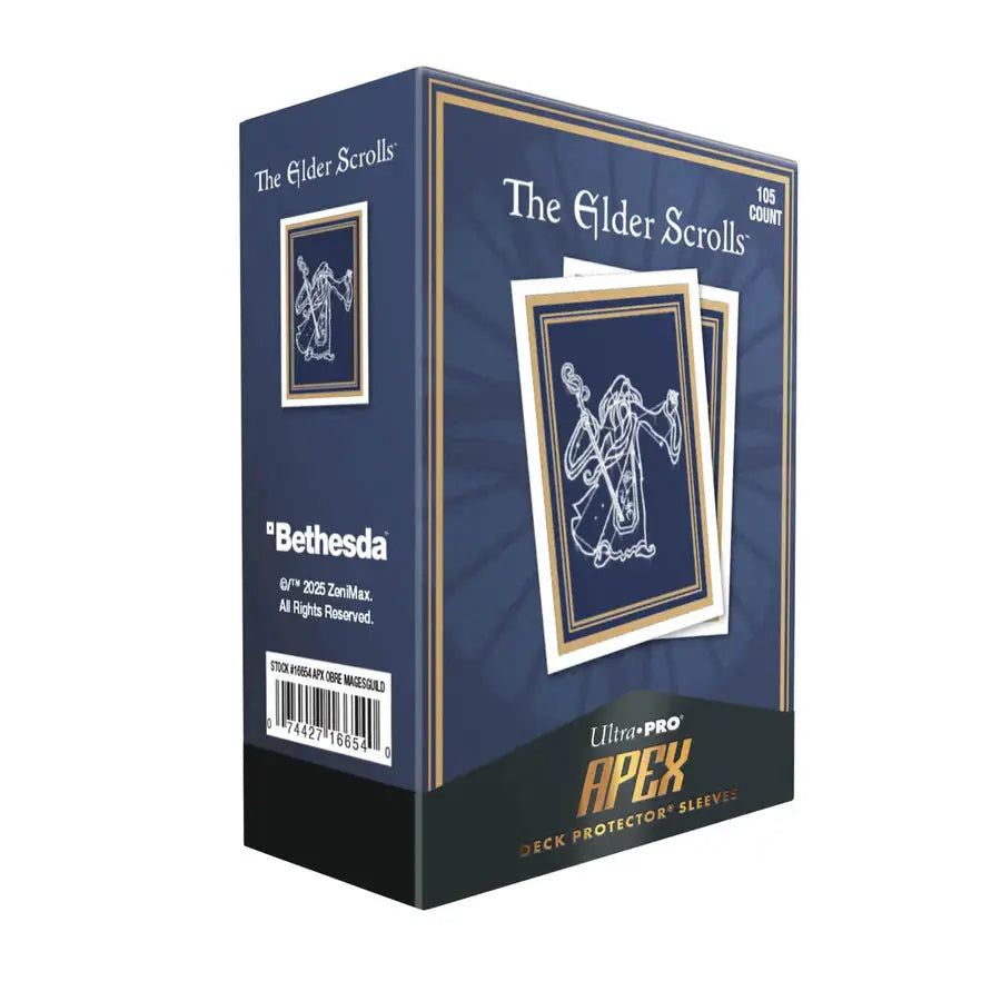 A pack of The Elder Scrolls Mages Guild APEX DECK PROTECTOR sleeves featuring artwork from Oblivion Remastered, ideal for tabletop gaming.