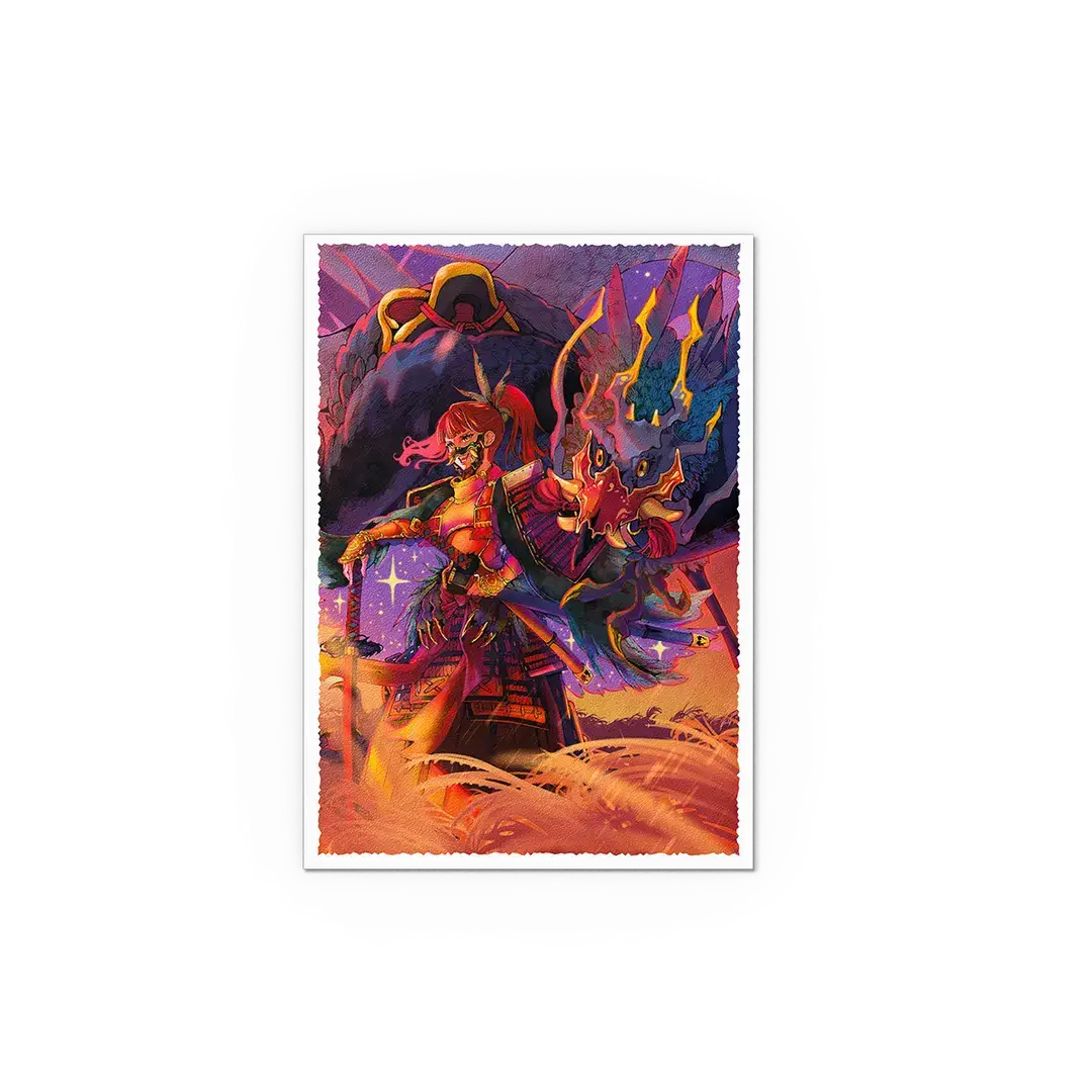 Japanese size matte art sleeves from The Fallen by THE MIGHTY HOBBY SHOP, featuring colorful, matte-finish card protectors.
