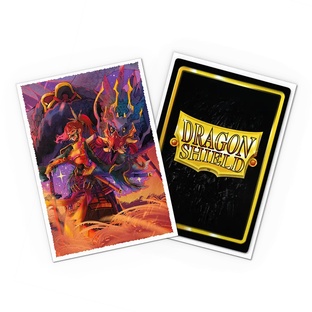 Japanese size matte art sleeves from The Fallen series by THE MIGHTY HOBBY SHOP, featuring detailed artwork on card sleeves.