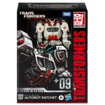 Transformers Studio Series Voyager War for Cybertron Ratchet action figure, detailed robot with vehicle parts, in packaging.