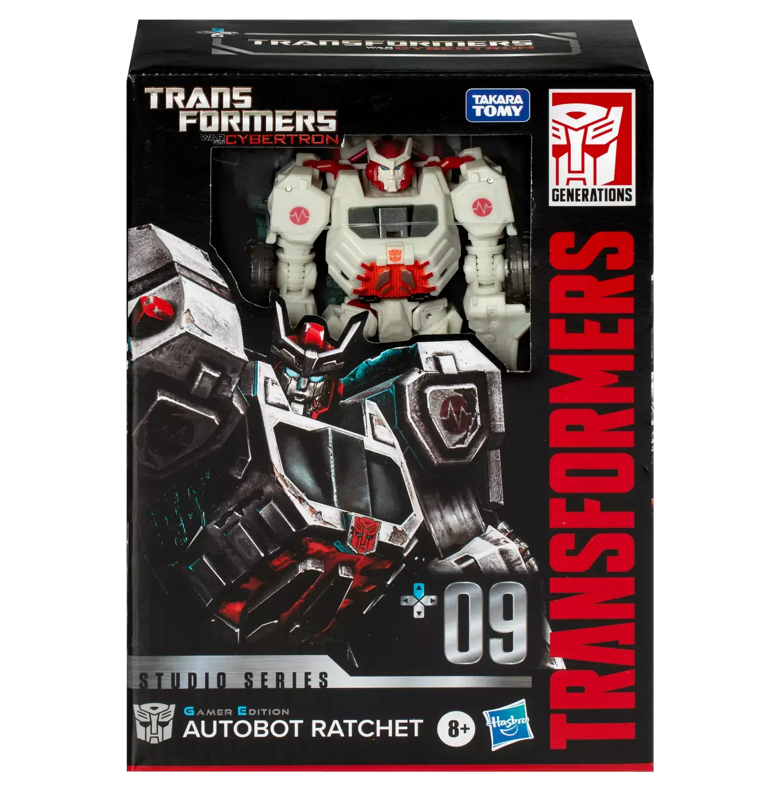 Transformers Studio Series Voyager War for Cybertron Ratchet action figure, detailed robot with vehicle parts, in packaging.