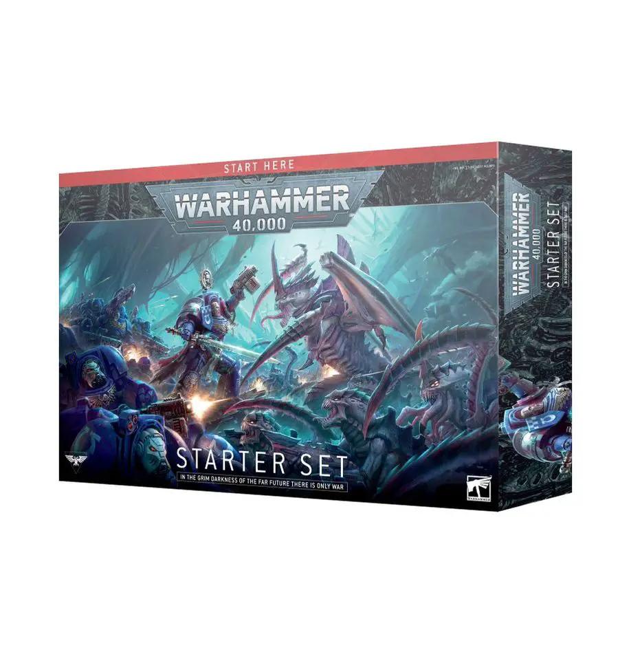 Warhammer 40,000 Starter Set with miniatures, rulebook, and accessories for Warhammer 40K tabletop gaming.