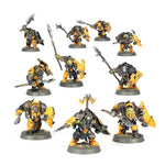 Warhammer Age of Sigmar Ardboyz miniature set featuring orc warriors with green skin and weapons, painted in vibrant colors.
