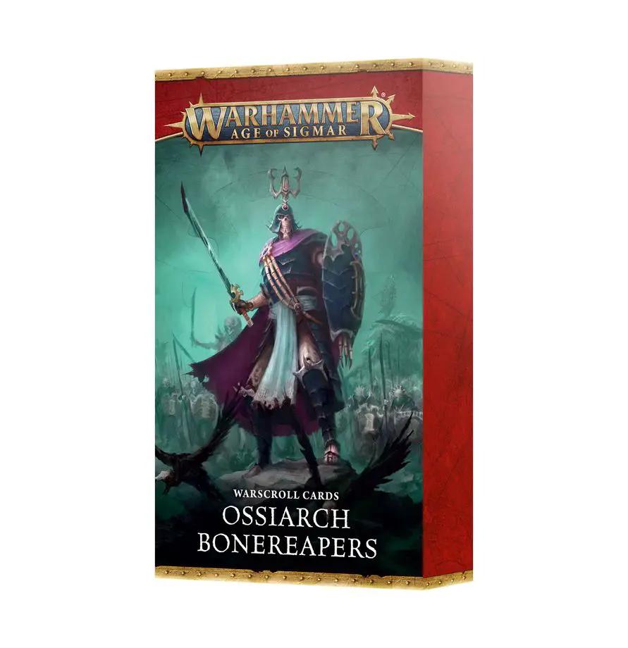War scroll cards for Ossiarch Bonereapers from THE MIGHTY HOBBY SHOP, featuring detailed card designs and artwork.