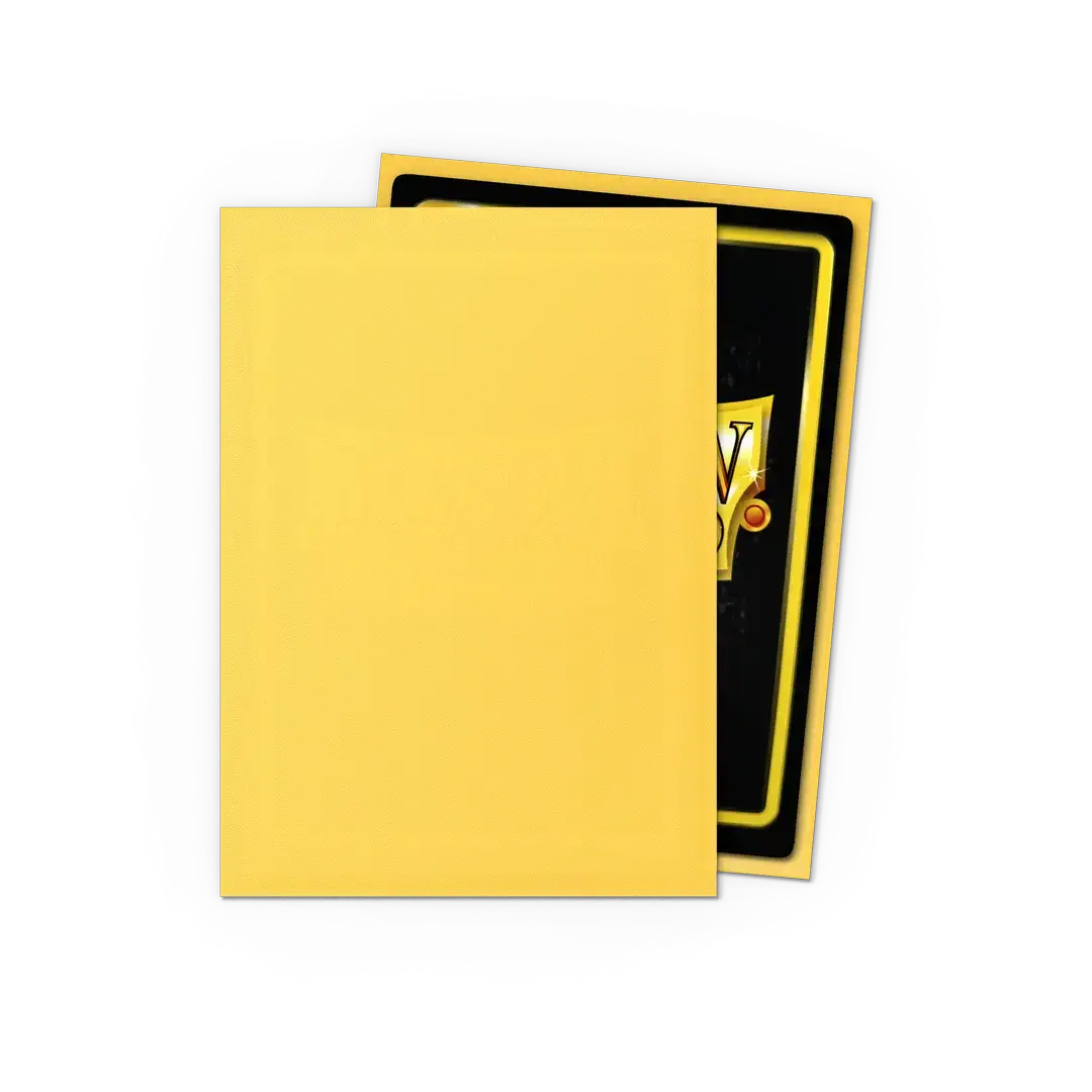 Yellow matte standard-size card sleeves from THE MIGHTY HOBBY SHOP, with a smooth finish and protective design for trading cards.