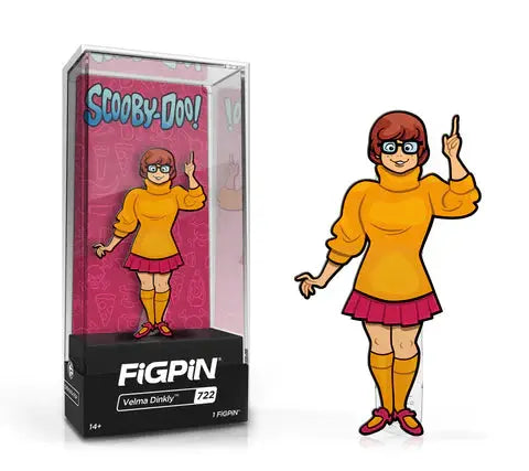 FiGPiN Classic enamel pin featuring Velma Dinkly from Scooby-Doo, detailed collectible pin by THE MIGHTY HOBBY SHOP.
