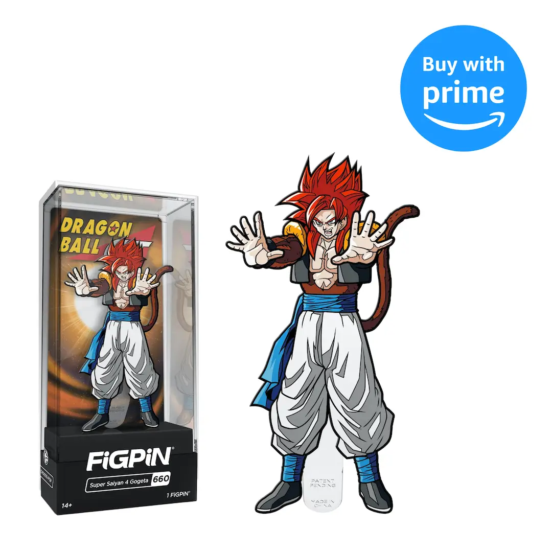 Enamel pin of Super Saiyan 4 Gogeta from Dragon Ball GT, collectible figure by THE MIGHTY HOBBY SHOP.