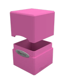 Pink satin cube toy with smooth surface and shiny finish, ideal for stacking or decorative display.