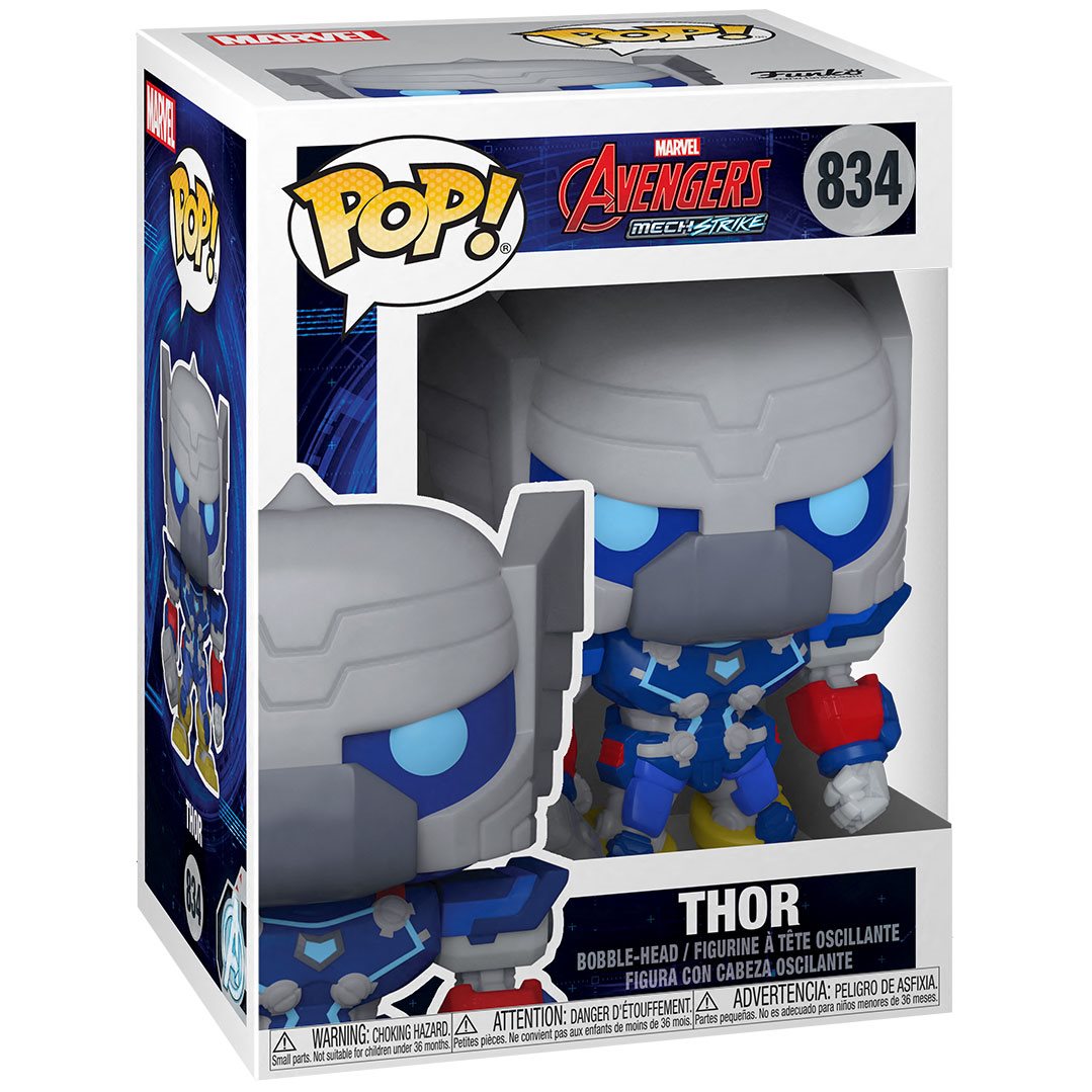 POP! Marvel Mech Thor #834 collectible figure with detailed design and vibrant colors, featuring Thor in a mechanized suit.