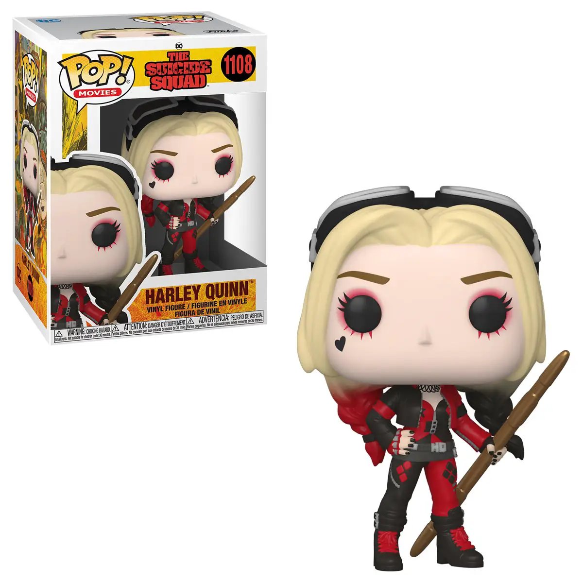 Harley Quinn Bodysuit Funko Pop! vinyl figure from The Suicide Squad, numbered 1108, posed with signature costume details.
