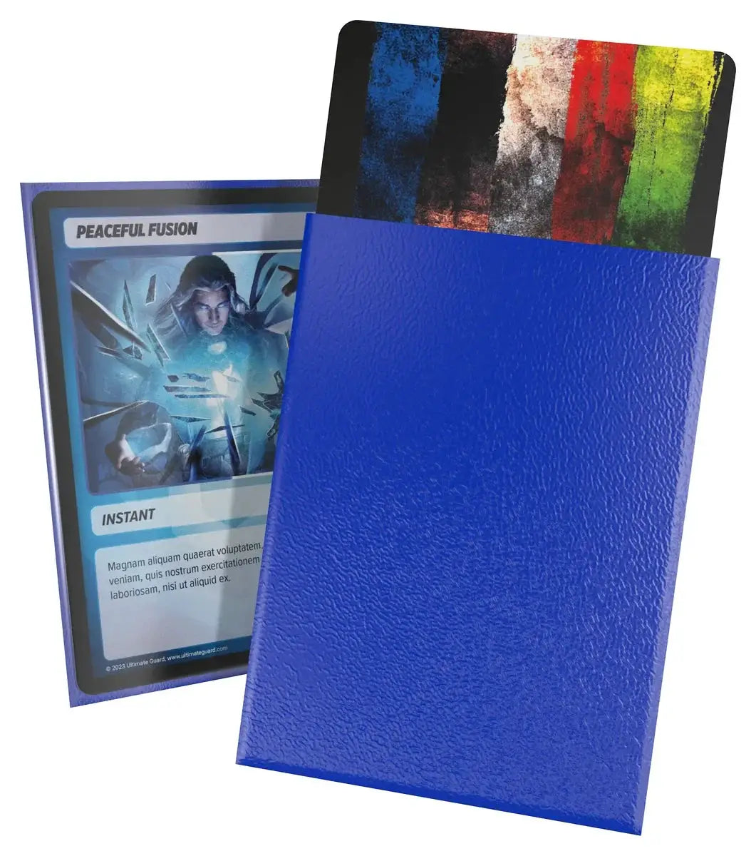 Clear Ultimate Guard Cortex sleeves in standard size, shown in a close-up image, ideal for protecting trading cards.