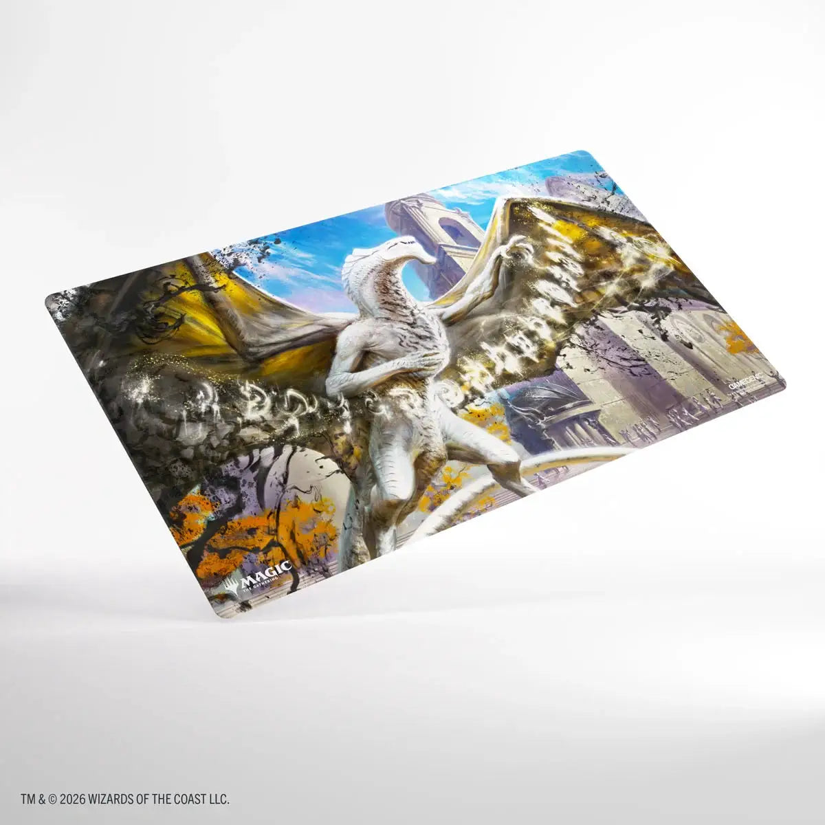 Shiny Silverquill-themed Magic: The Gathering playmat featuring intricate silver and black design, ideal for card gaming sessions.
