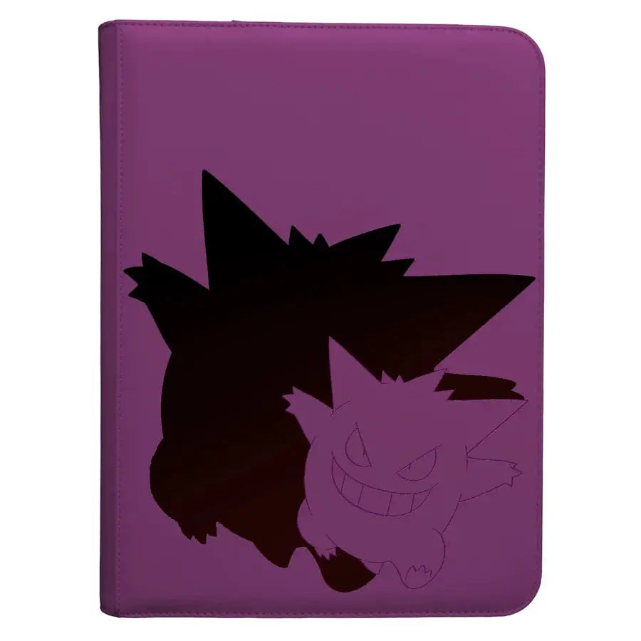 Elite Gengar Ultra Pro binder featuring a front image of Gengar Pokémon with 9-pocket zipper design, perfect for Pokémon card storage.