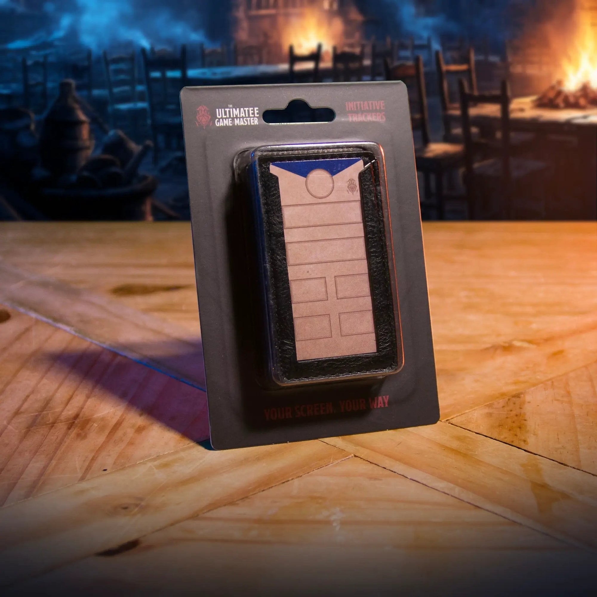 Set of four brown magnetic initiative trackers for D&D 5e and TTRPG combat management by The Ultimate Game Master.