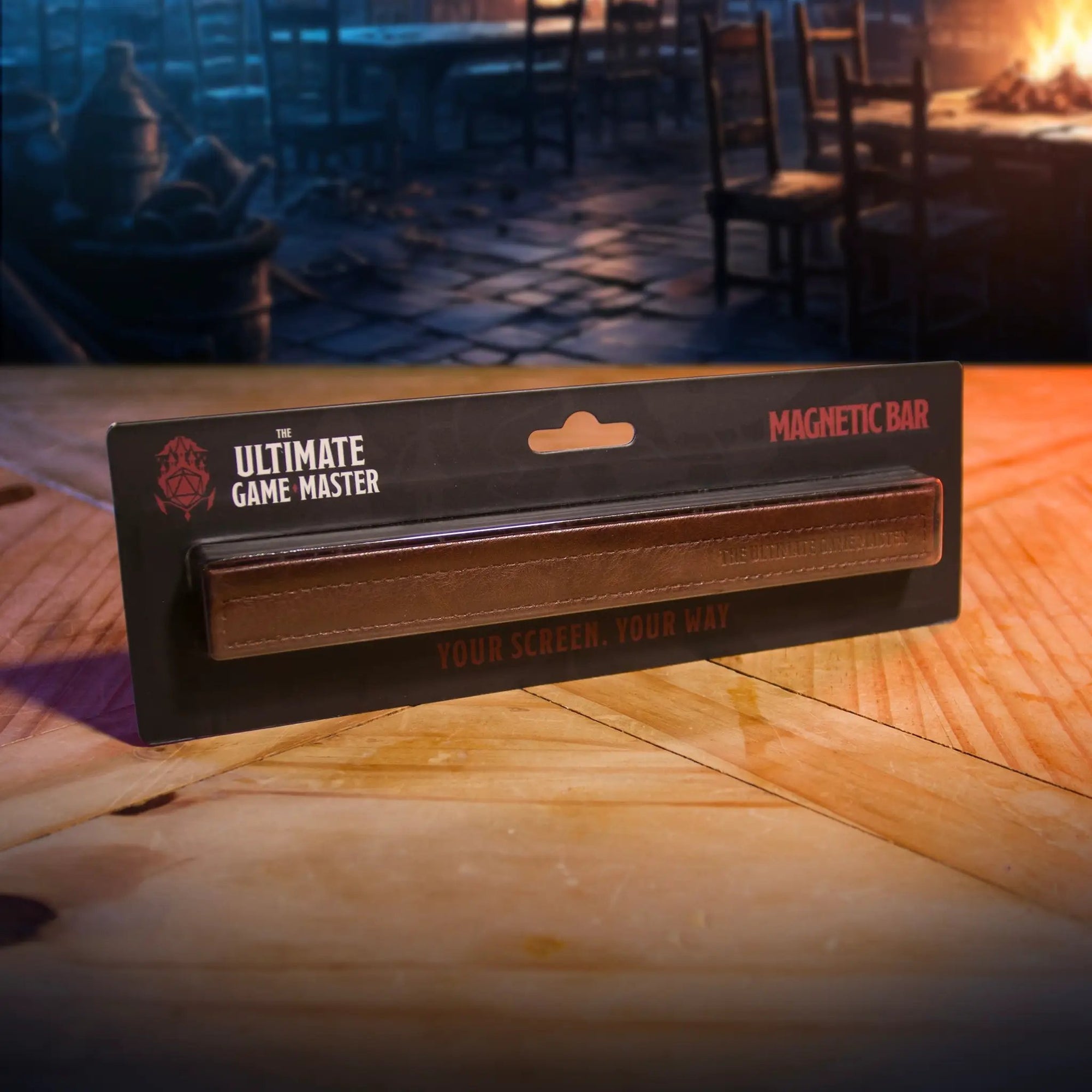 Magnetic bar set for screen extension hardware, brown finish, compatible with The Ultimate Game Master screen, designed for secure extension.