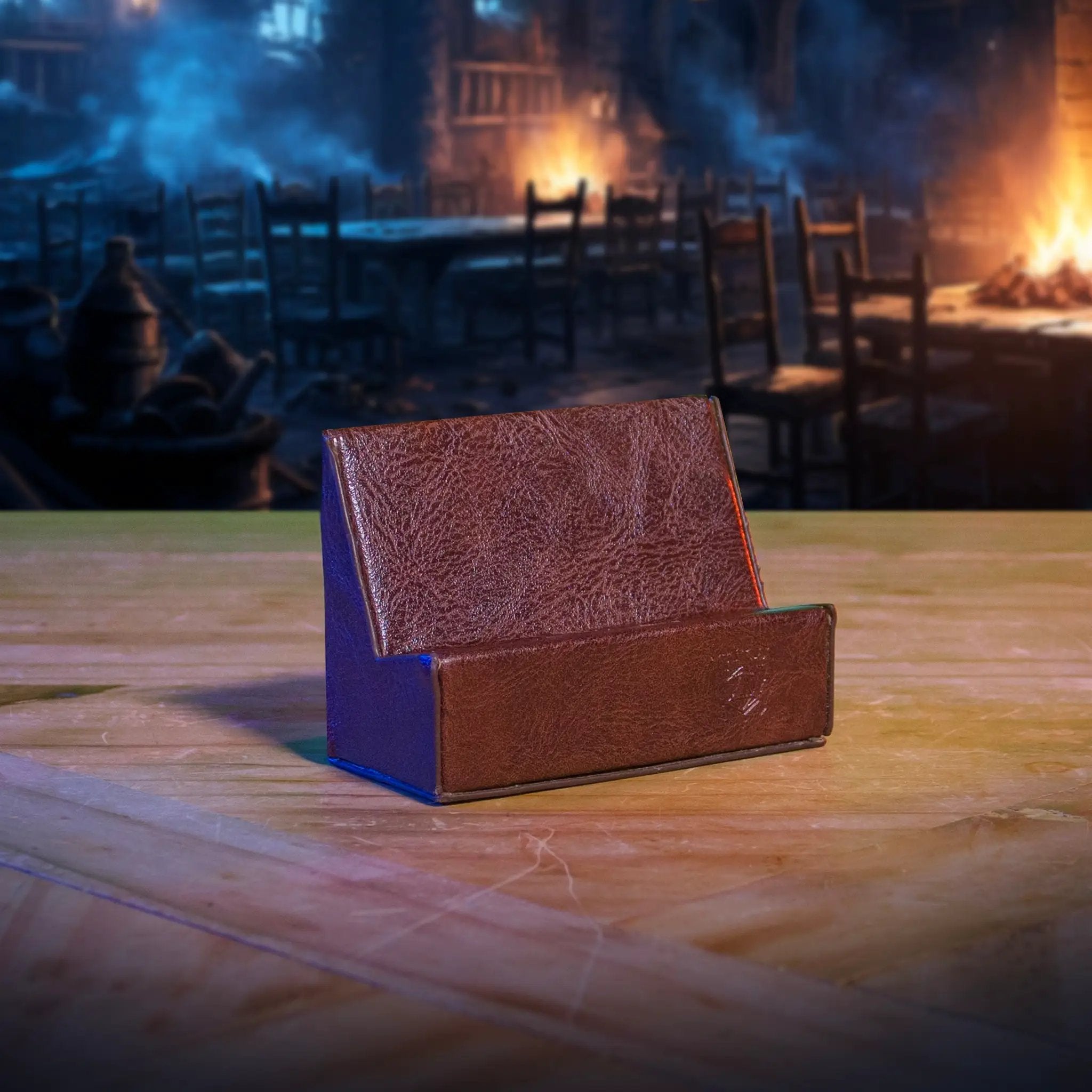 Brown magnetic phone holder by The Ultimate Game Master, designed to attach to game master screens for TTRPG sessions.