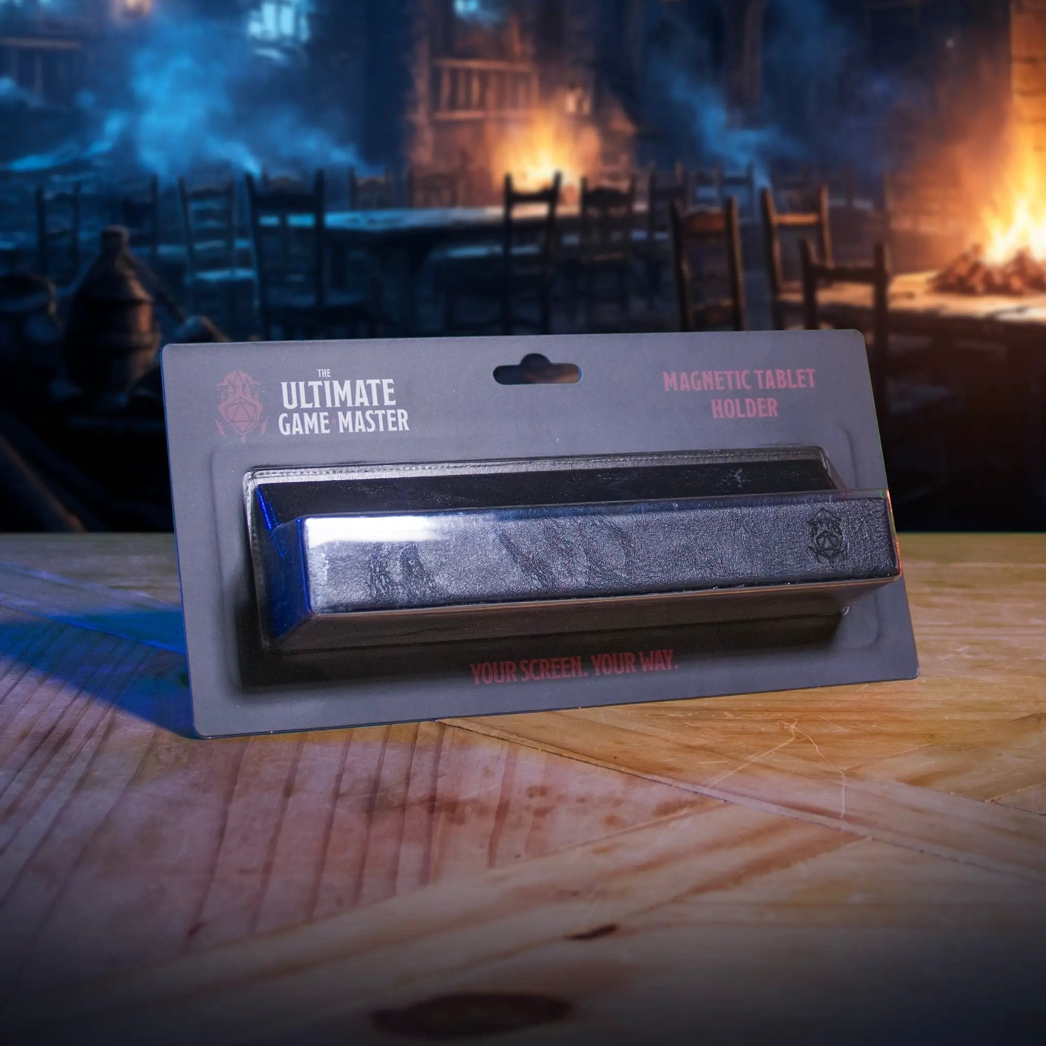 Magnetic tablet holder by The Ultimate Game Master with digital display mount for game master screen and D&D tools.