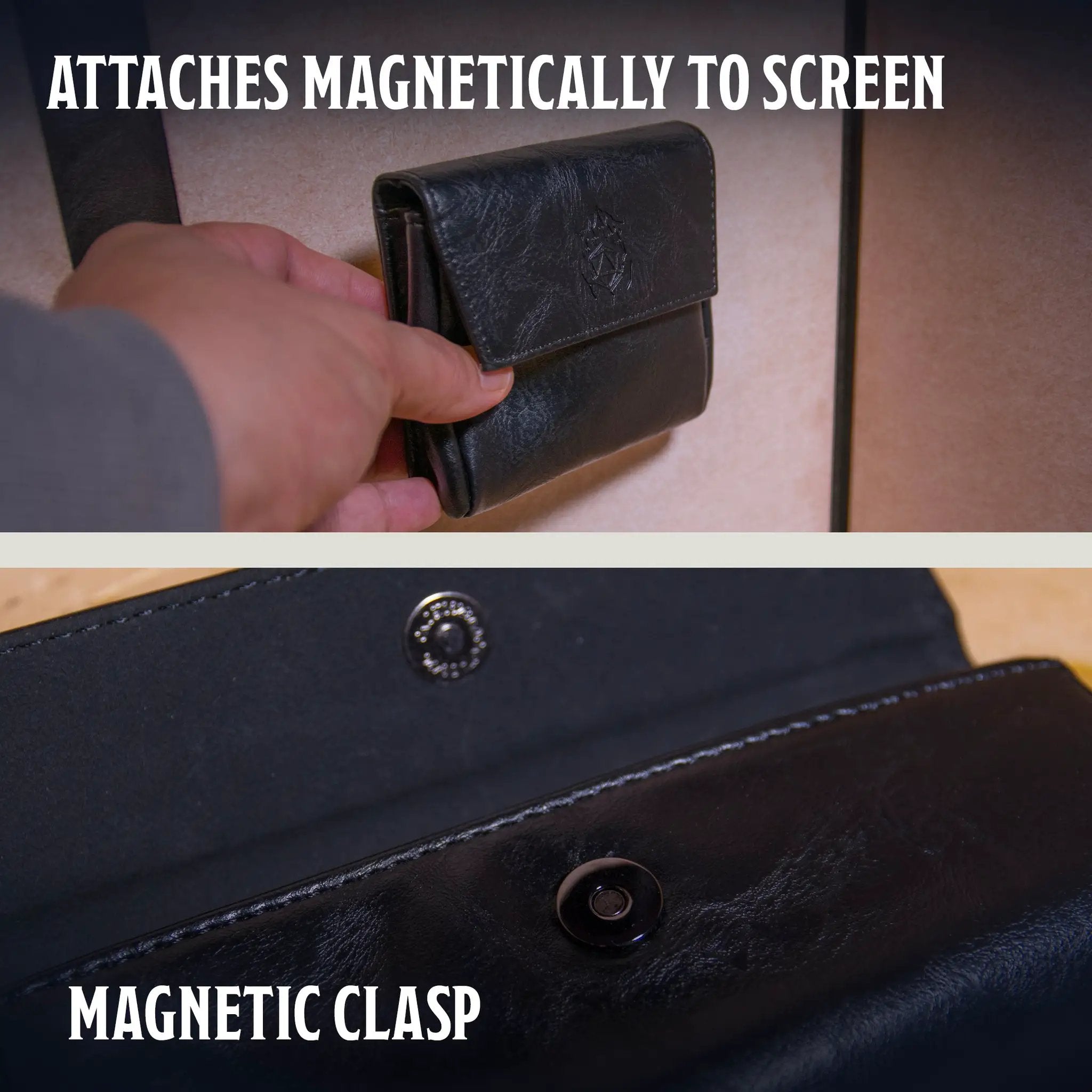 Small magnetic pouch by The Ultimate Game Master for compact storage of DM screen accessories and dice.