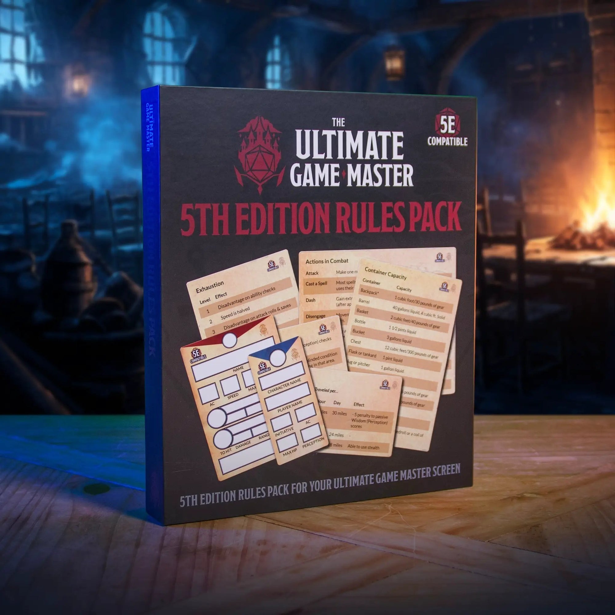 Magnetic charts and trackers for D&D 5e, 5th Edition Rules Pack by The Ultimate Game Master, displayed on a game master screen.