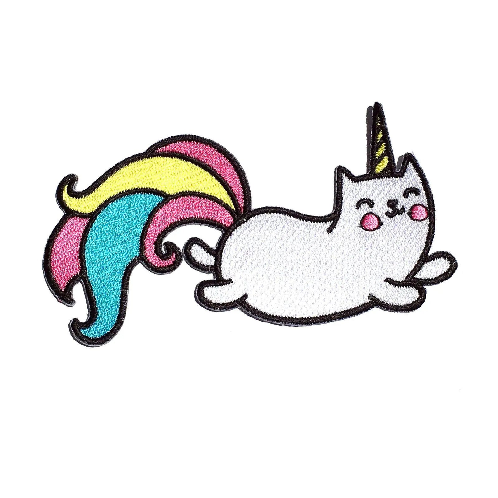 Kolorspun Unicorn Cat Patch with colorful enamel finish, featuring a whimsical unicorn and cat design on a patch for clothing or accessories.
