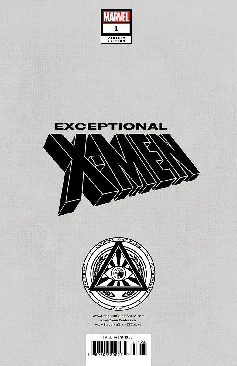 Close-up of the Exceptional X-Men #1 comic book by Unknown Comic Books, featuring Kaare Andrews' exclusive connecting virgin cover art.