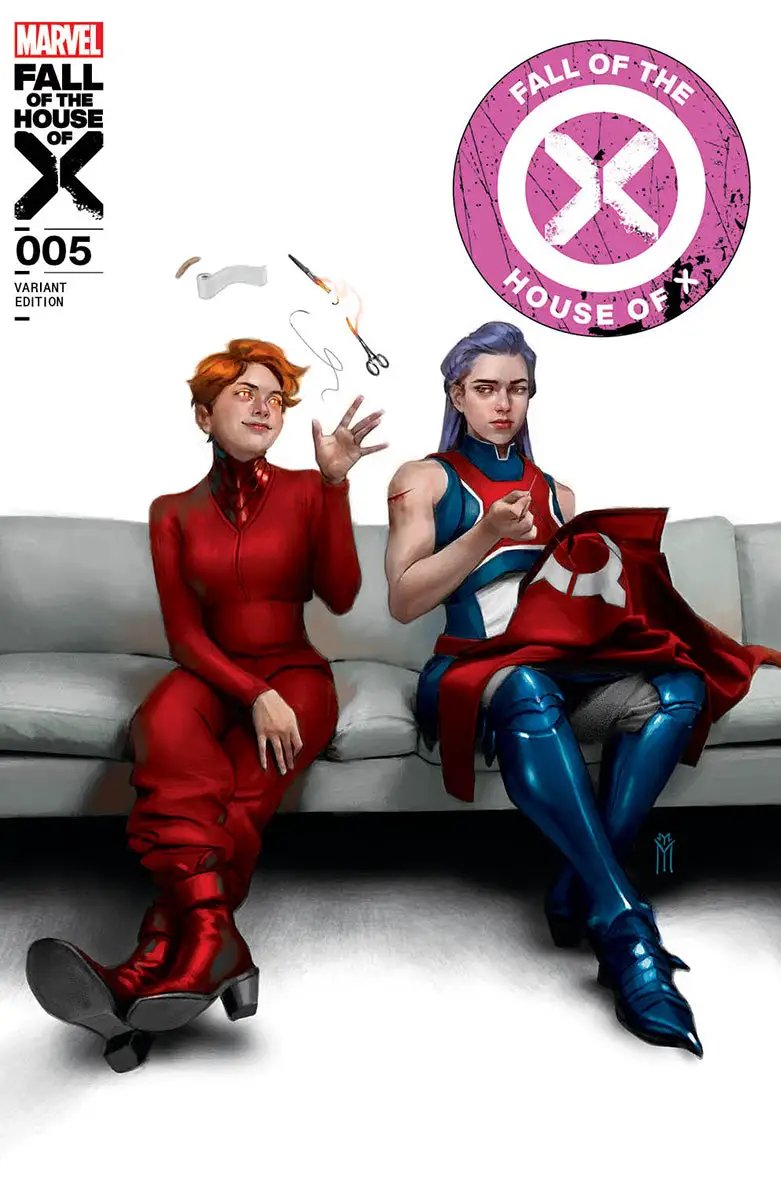 Comic book cover for Fall Of The House Of X #5 by Unknown Comics, featuring artwork by Miguel Mercado.