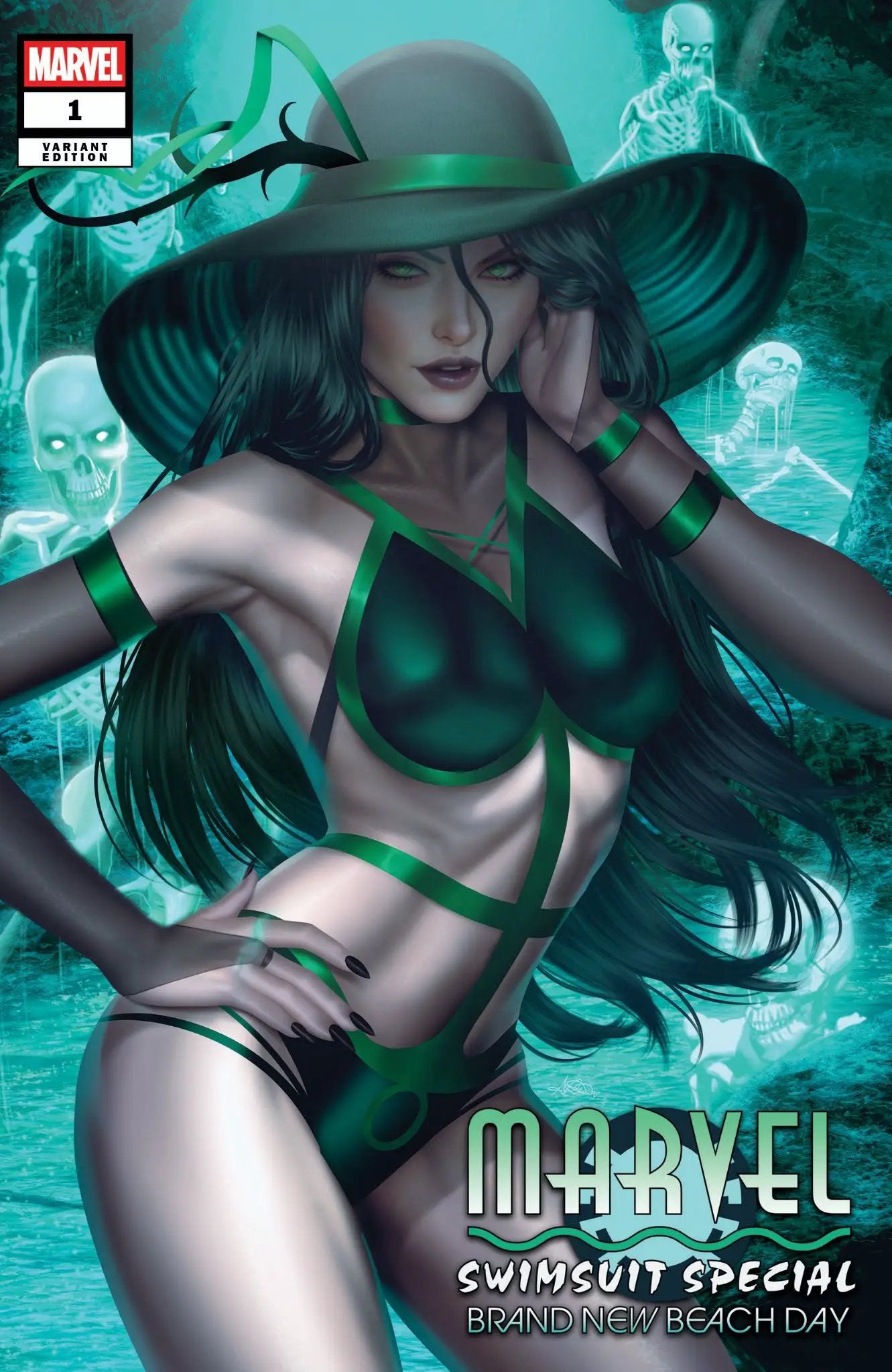 Marvel swimsuit comic book titled "Beach Day #1" featuring Ariel Diaz, published by Unknown Comic Books, vibrant cover art.