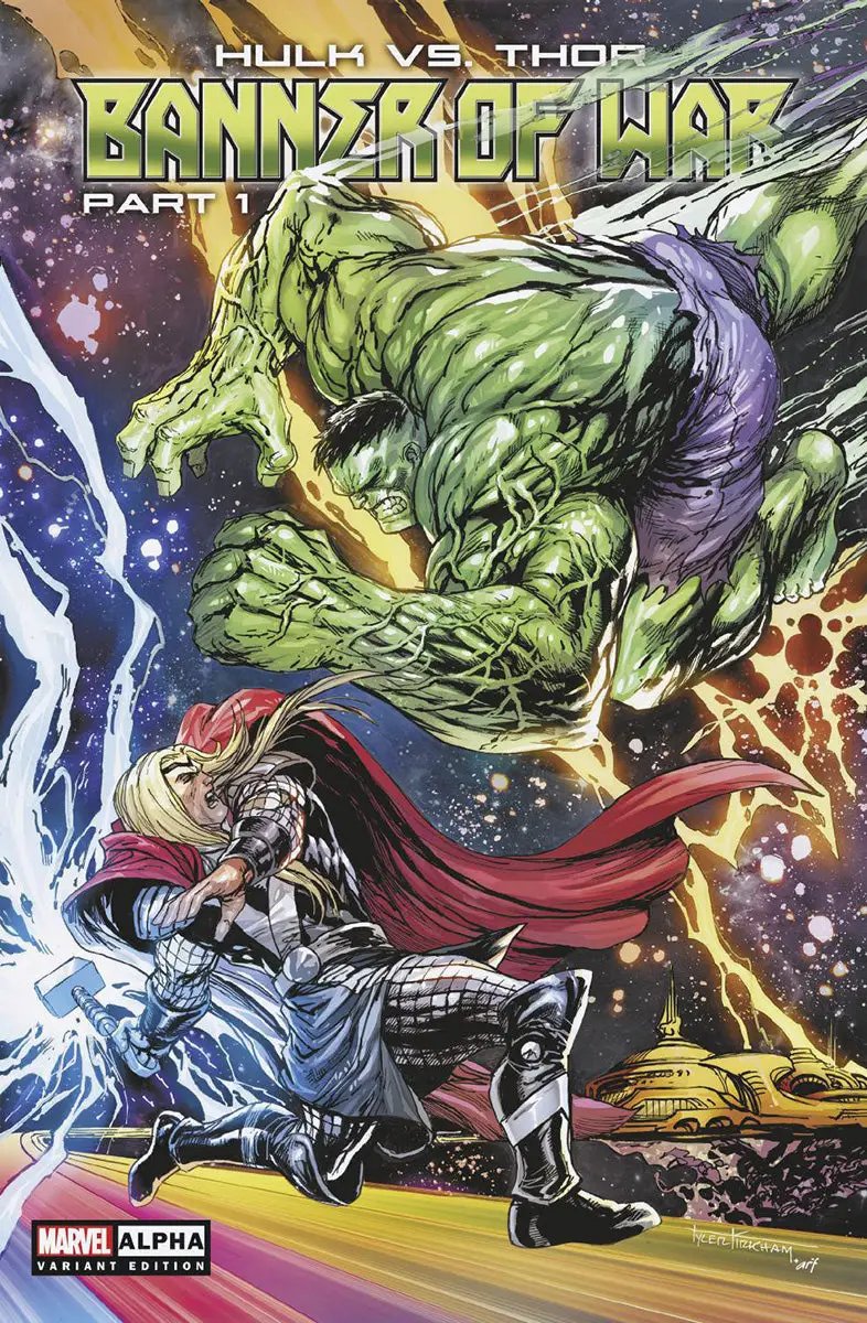 Exclusive comic book cover featuring Hulk versus Thor: Banner of War Alpha 1 by Tyler Kirkham from Unknown Comic Books.
