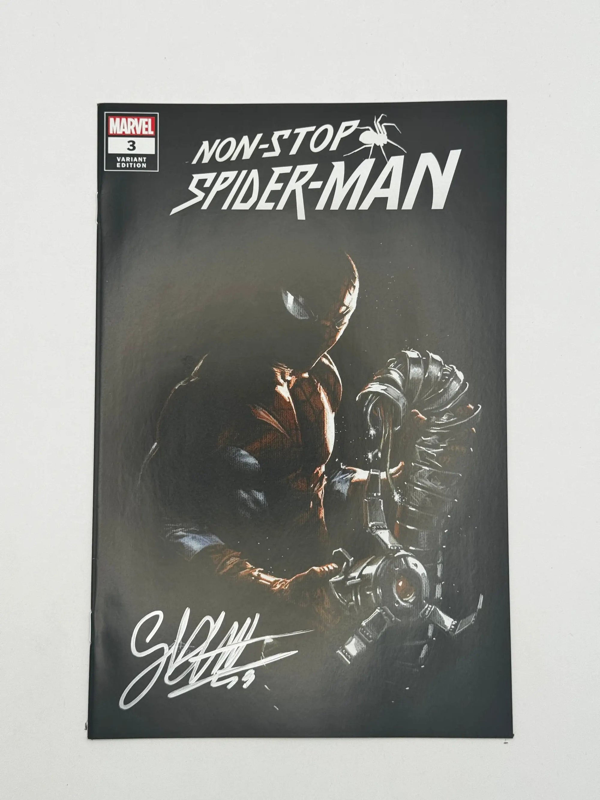 Signed Non-Stop Spider-Man #3 comic book by Gabriele Dell'Otto, featuring exclusive variant cover, from Unknown Comics.