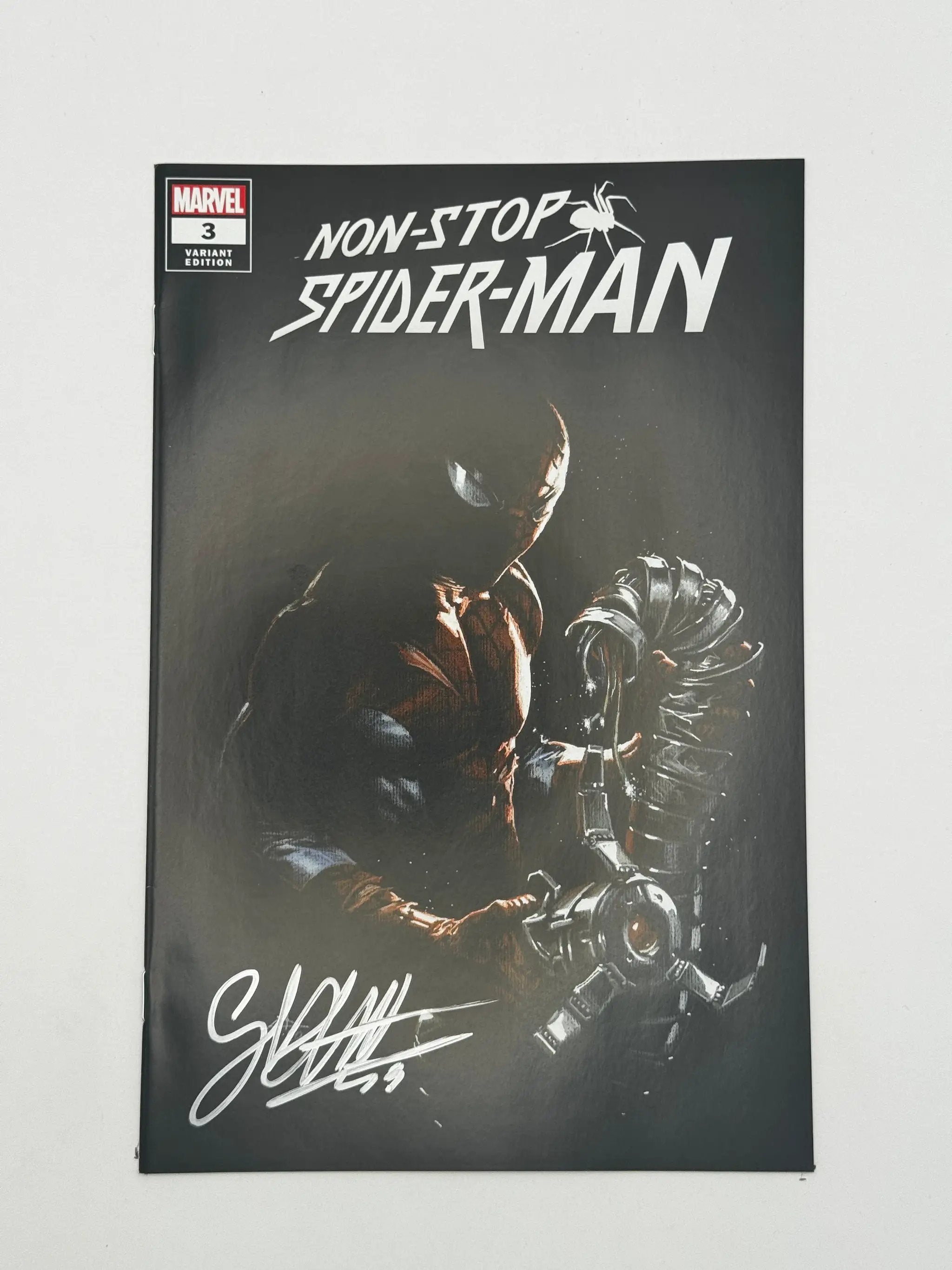 Signed Non-Stop Spider-Man #3 comic book by Gabriele Dell'Otto, featuring exclusive variant cover, from Unknown Comics.