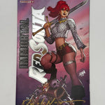 Signed Immortal Red Sonja #1 comic book by David Nakayama with foil stamped logo, featuring vibrant cover art and collectible details.