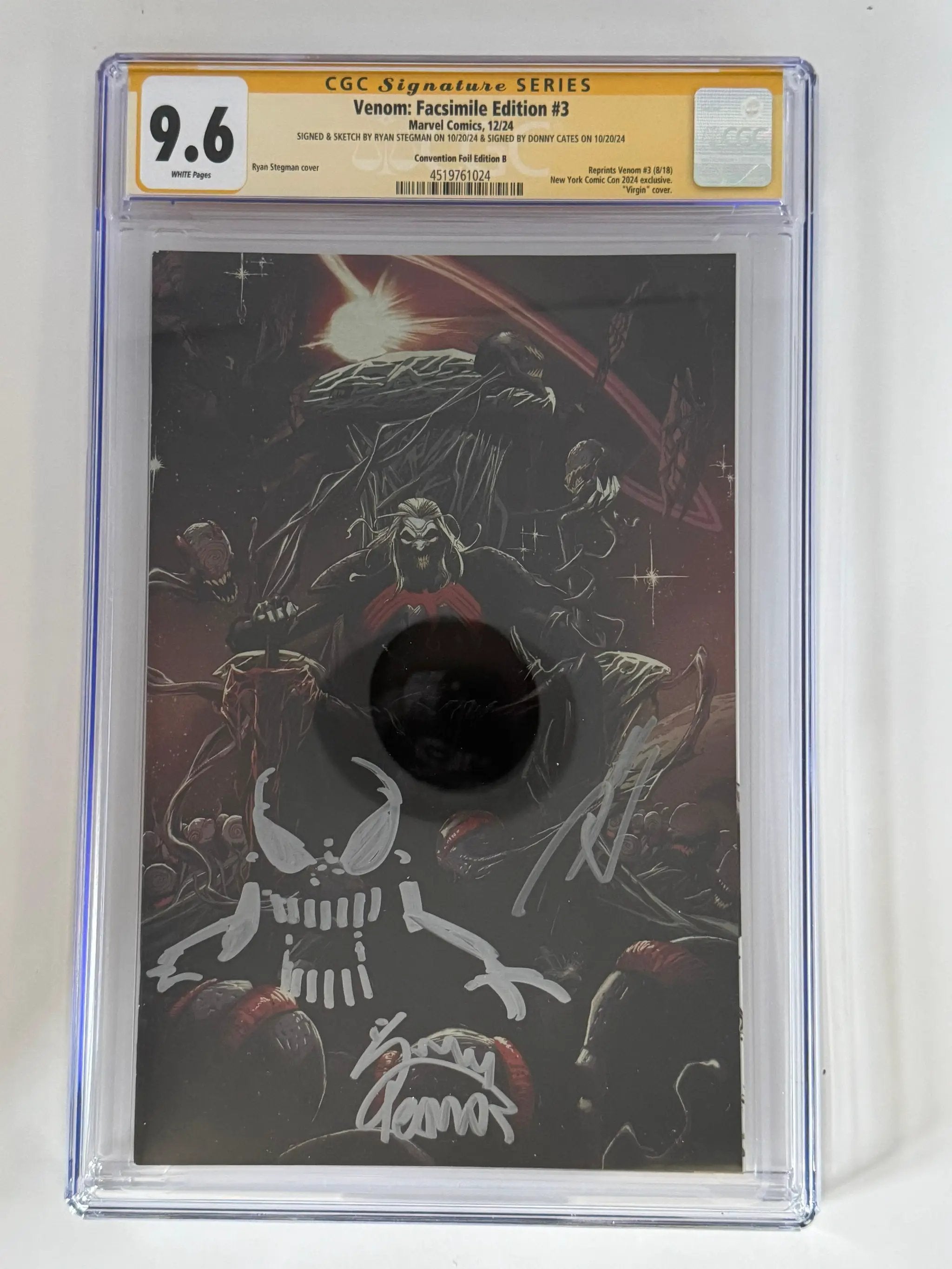 Signed Venom #3 comic book featuring artwork by Ryan Stegman, CGC 9.6, with exclusive foil cover and certificate of authenticity.
