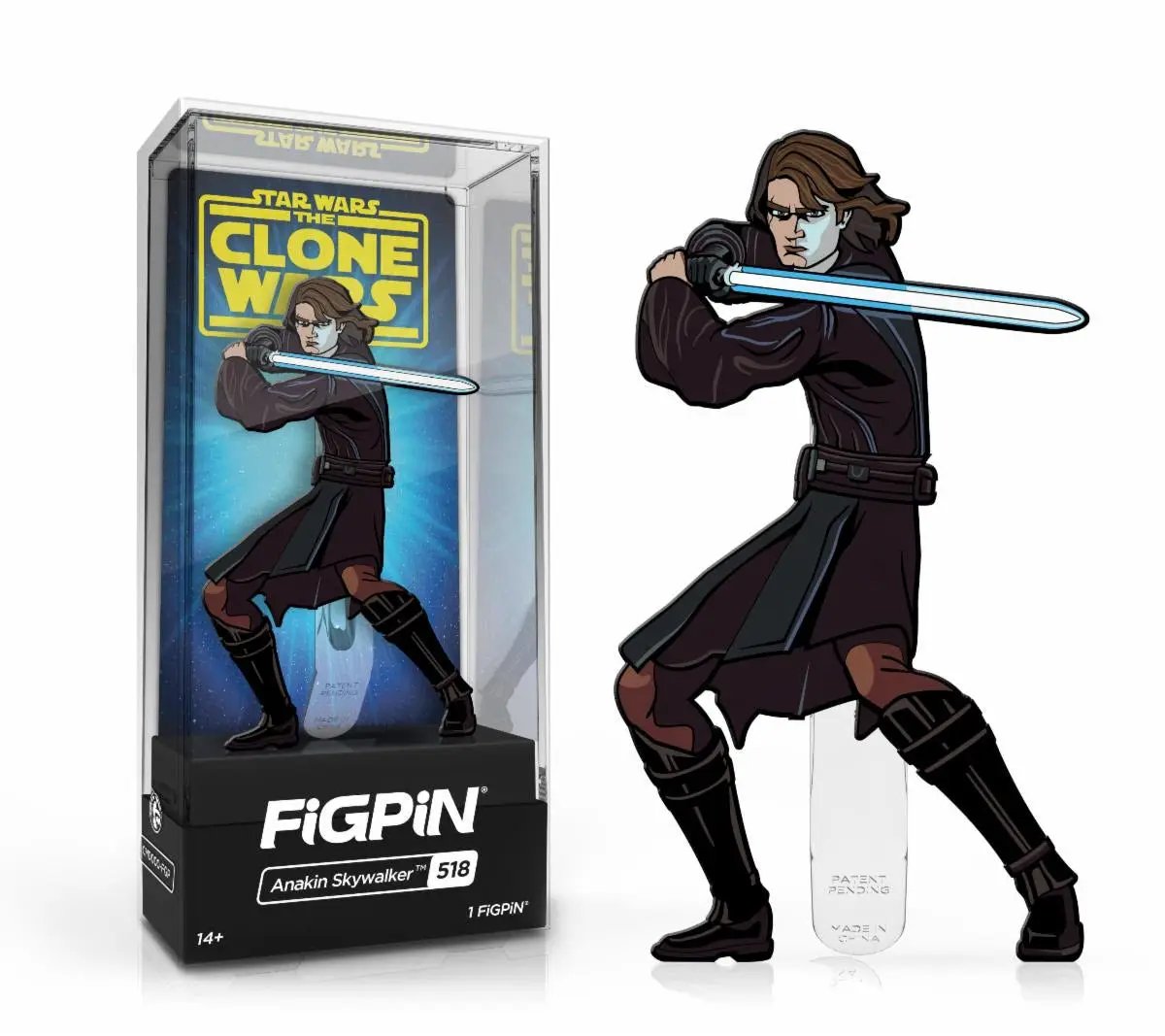 Enamel pin of Anakin Skywalker from Star Wars Clone Wars, featuring detailed artwork and vibrant colors, by THE MIGHTY HOBBY SHOP.