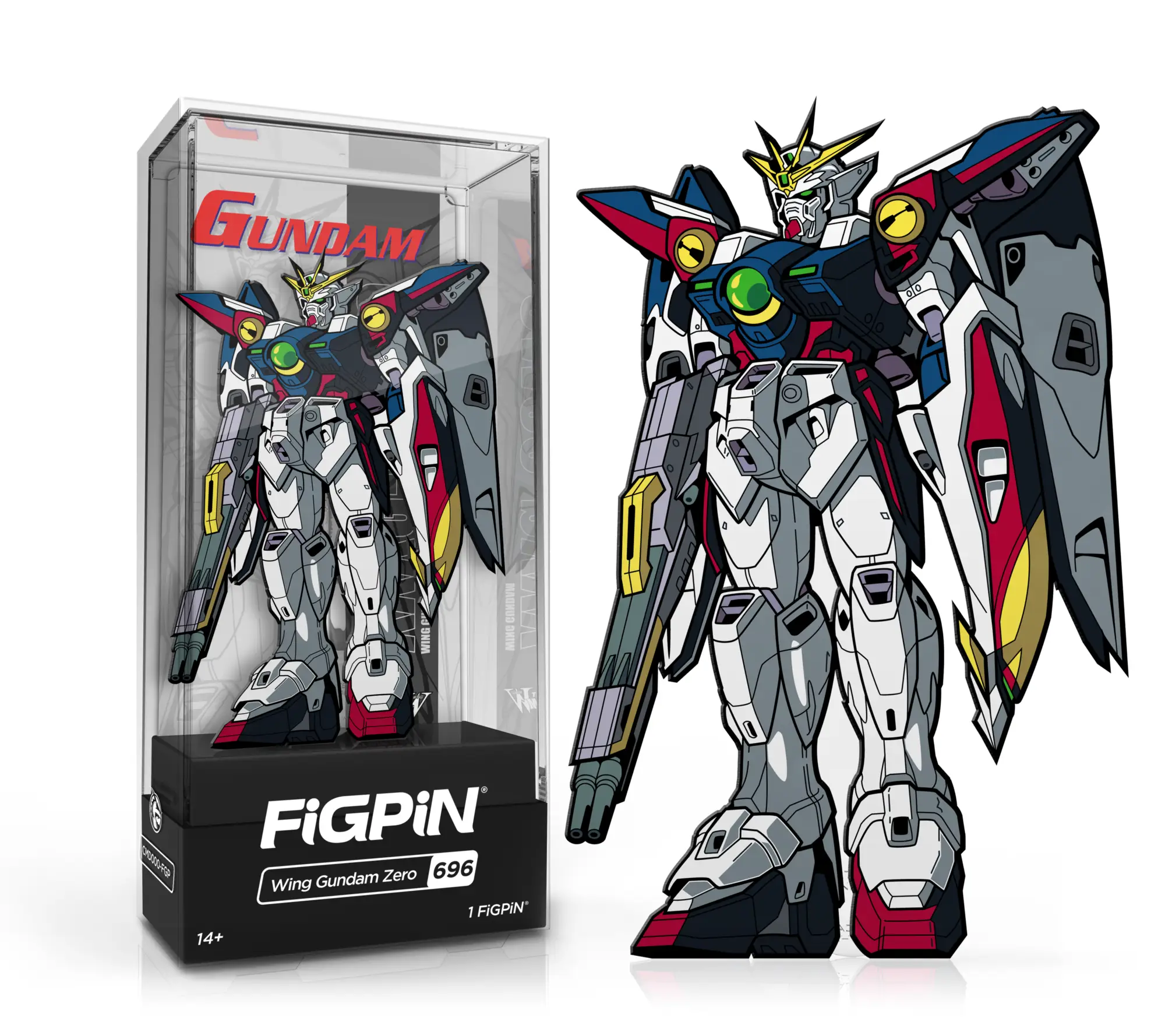 FiGPiN Wing Gundam Zero figure from Gundam series, detailed character design, with bold colors and iconic pose.