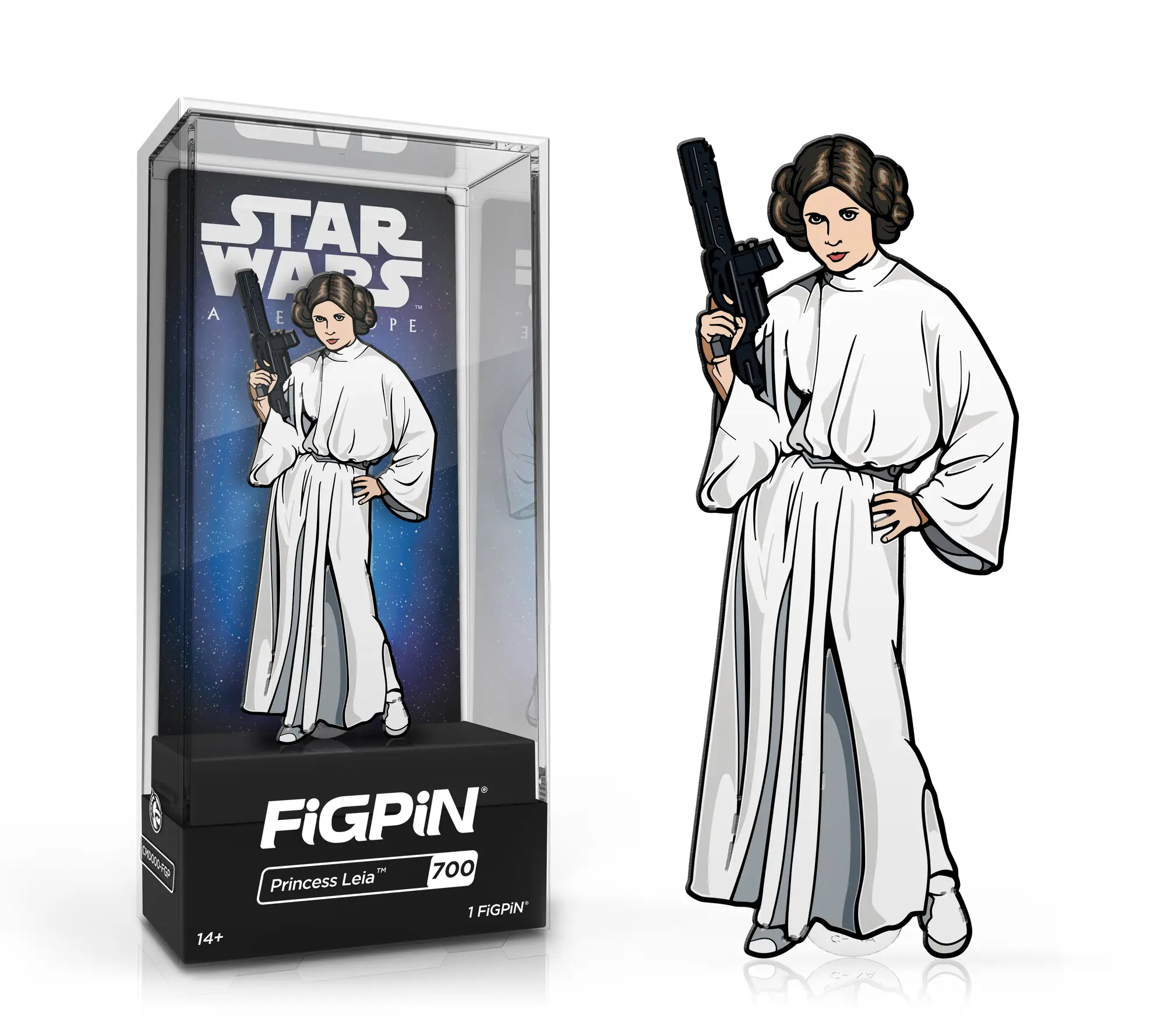 FiGPiN Star Wars Princess Leia collectible pin from A New Hope, featuring detailed design and iconic character imagery.