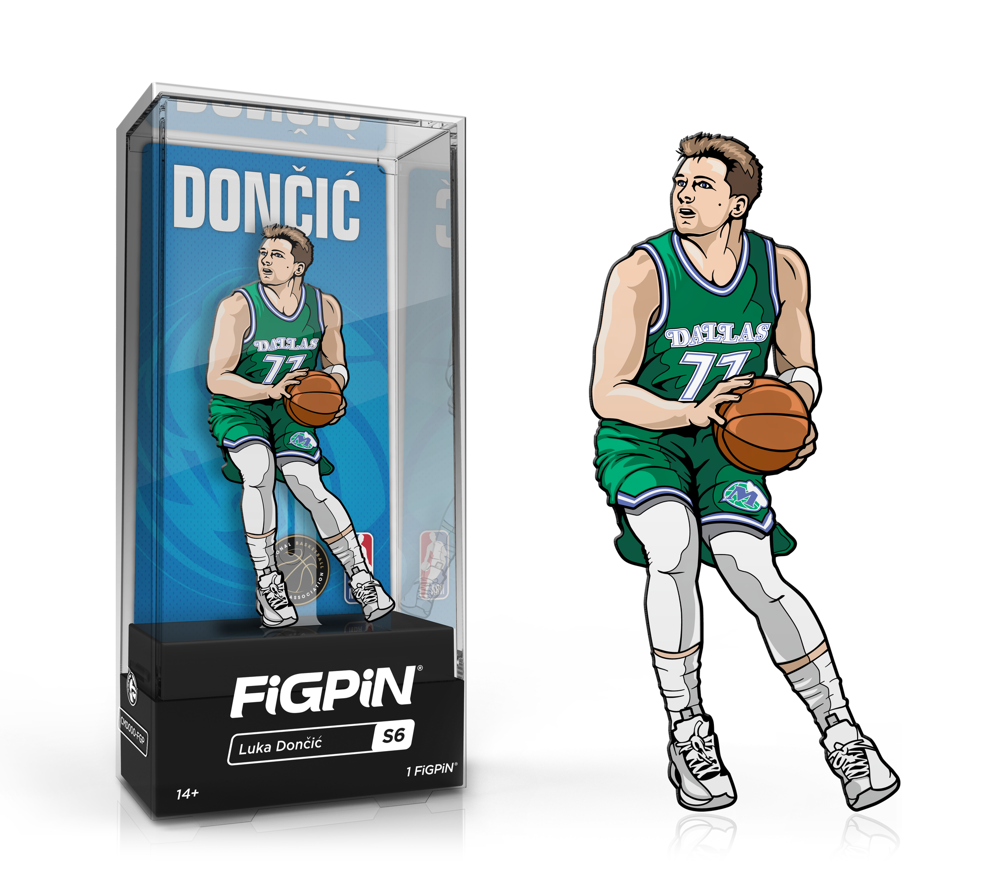 FiGPiN SPORTS NBA Luka Dončić collectible pin by THE MIGHTY HOBBY SHOP, showing the detailed figure of the Dallas Mavericks star.