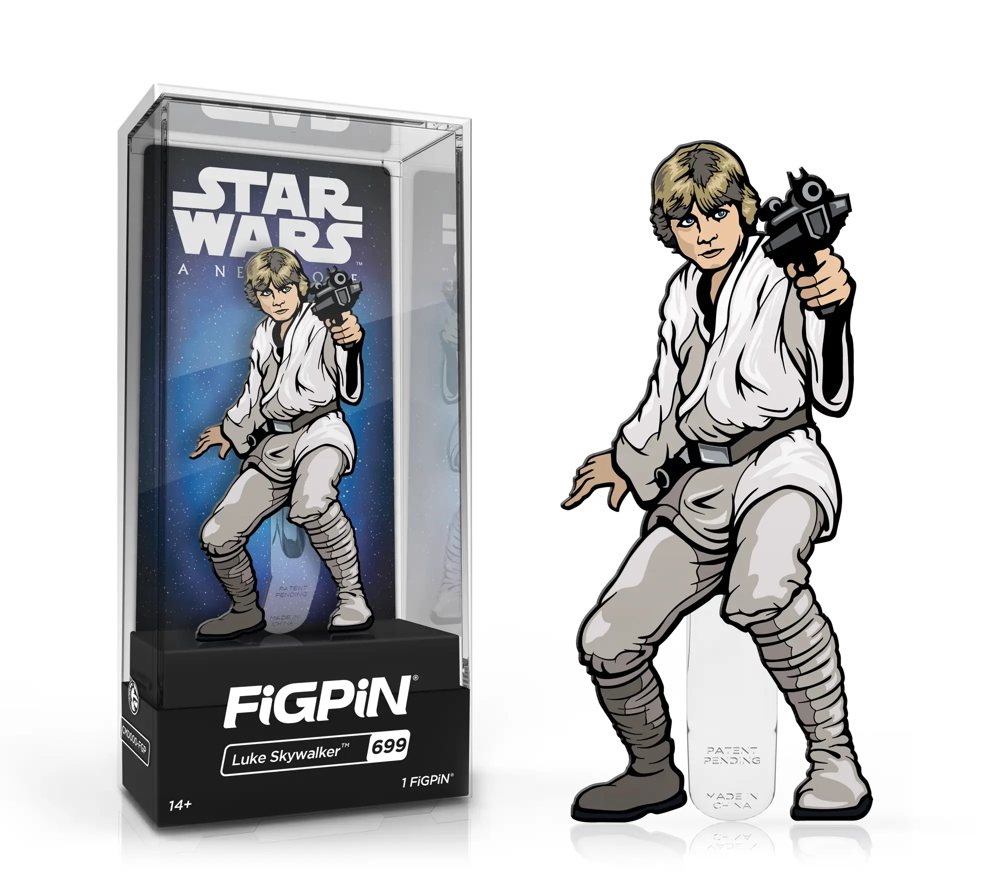 Star Wars Luke Skywalker enamel pin from FiGPiN series, featuring detailed design and vibrant colors, ideal for collectors.