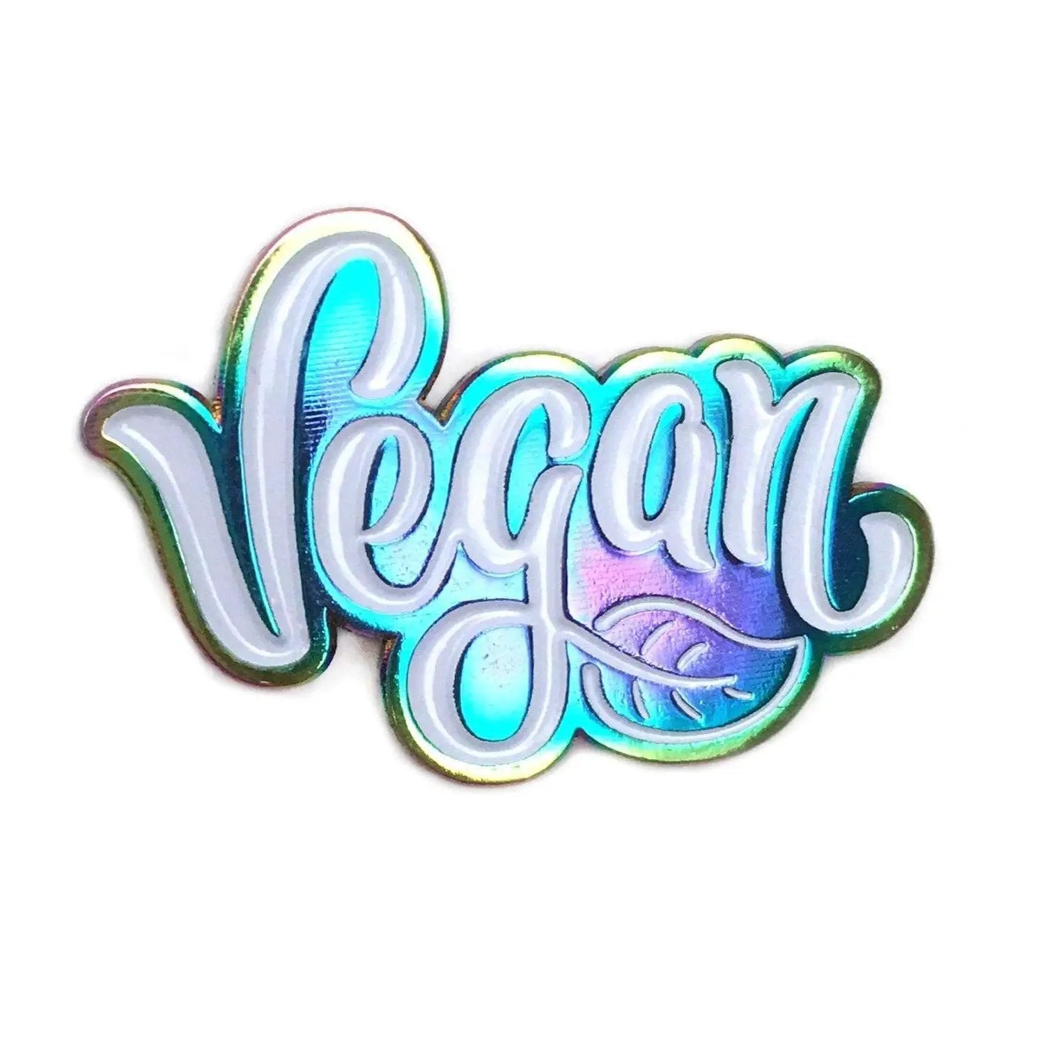 Kolorspun vegan enamel pin featuring a colorful, eco-friendly design on a white background.