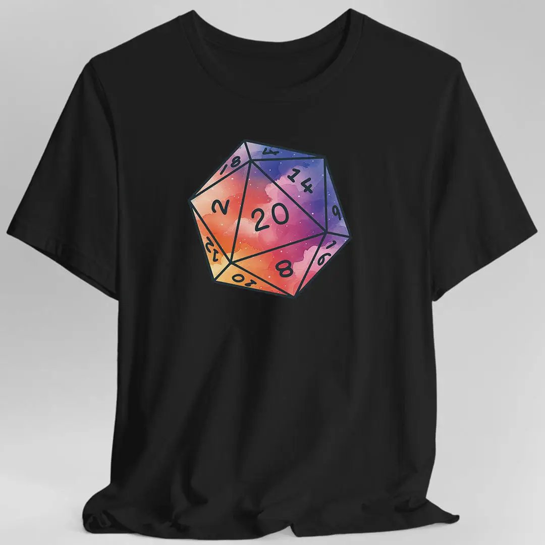 Watercolor Clouds D20 Dice Shirt by Sunburst RPG