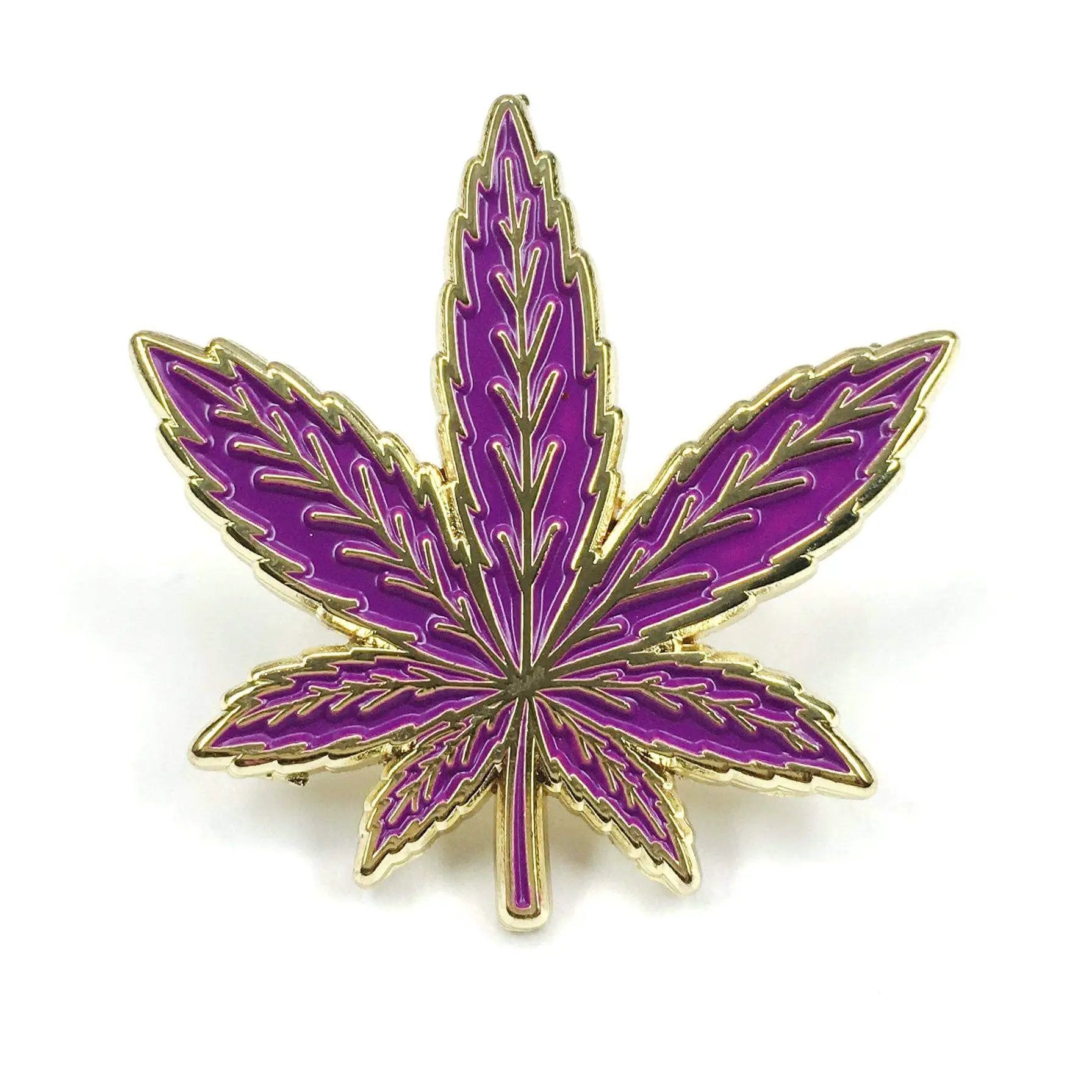 Kolorspun enamel weed leaf pins featuring detailed green leaf design on a metal pin for casual or accessory use.