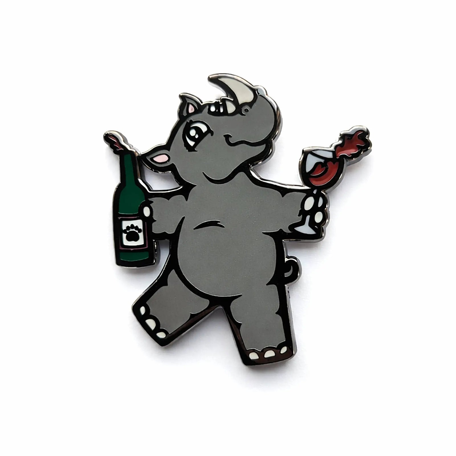 Black nickel Whino Pin by Kolorspun, a stylish lapel pin featuring intricate design and vibrant colors.